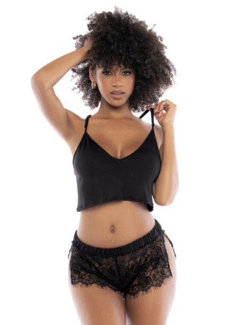 Pyjama 2 pièces, top et short dentelle noire - MAL7514BLK